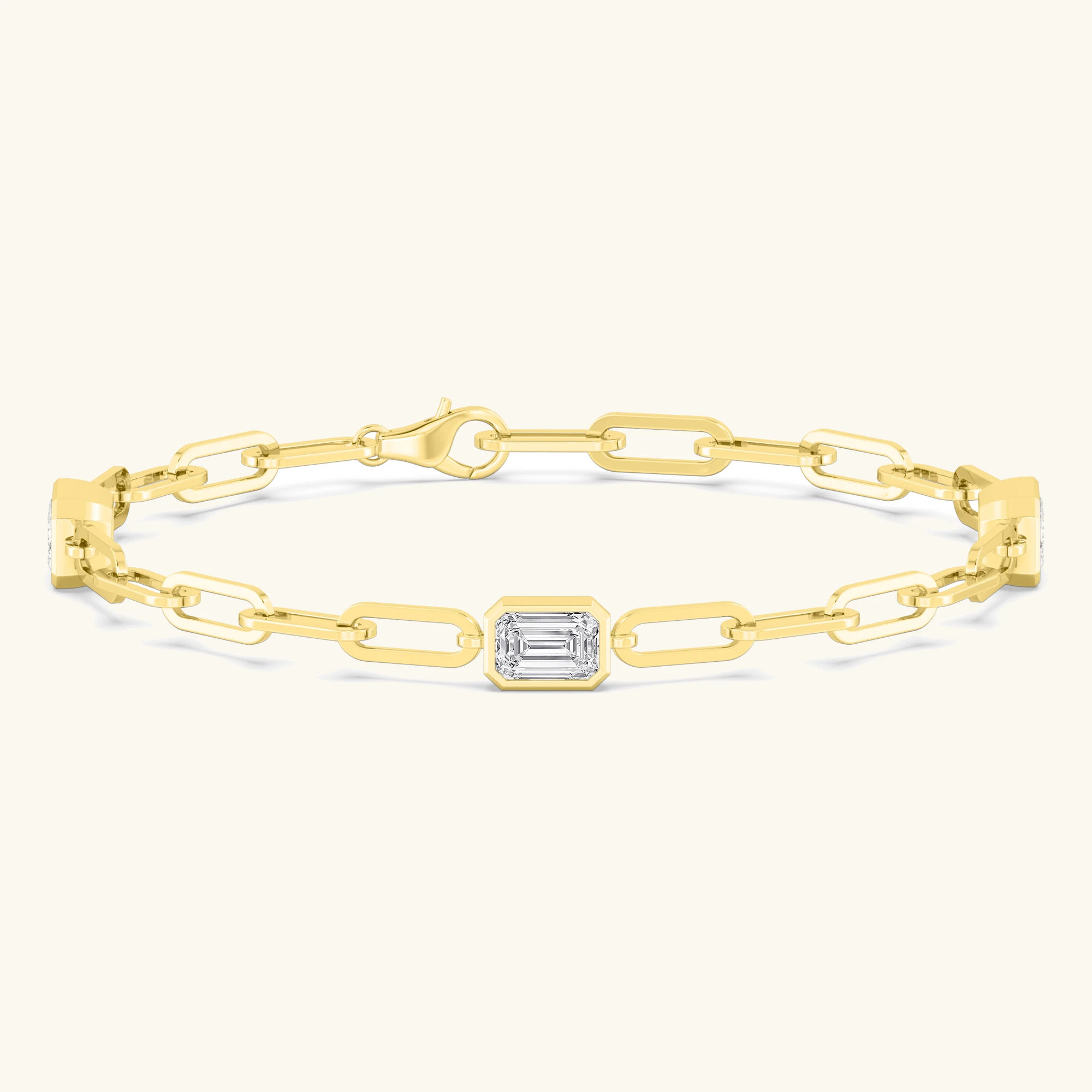 Letter Emerald, Emerald-Cut Paperclip Bracelet in Yellow Gold, emerald
