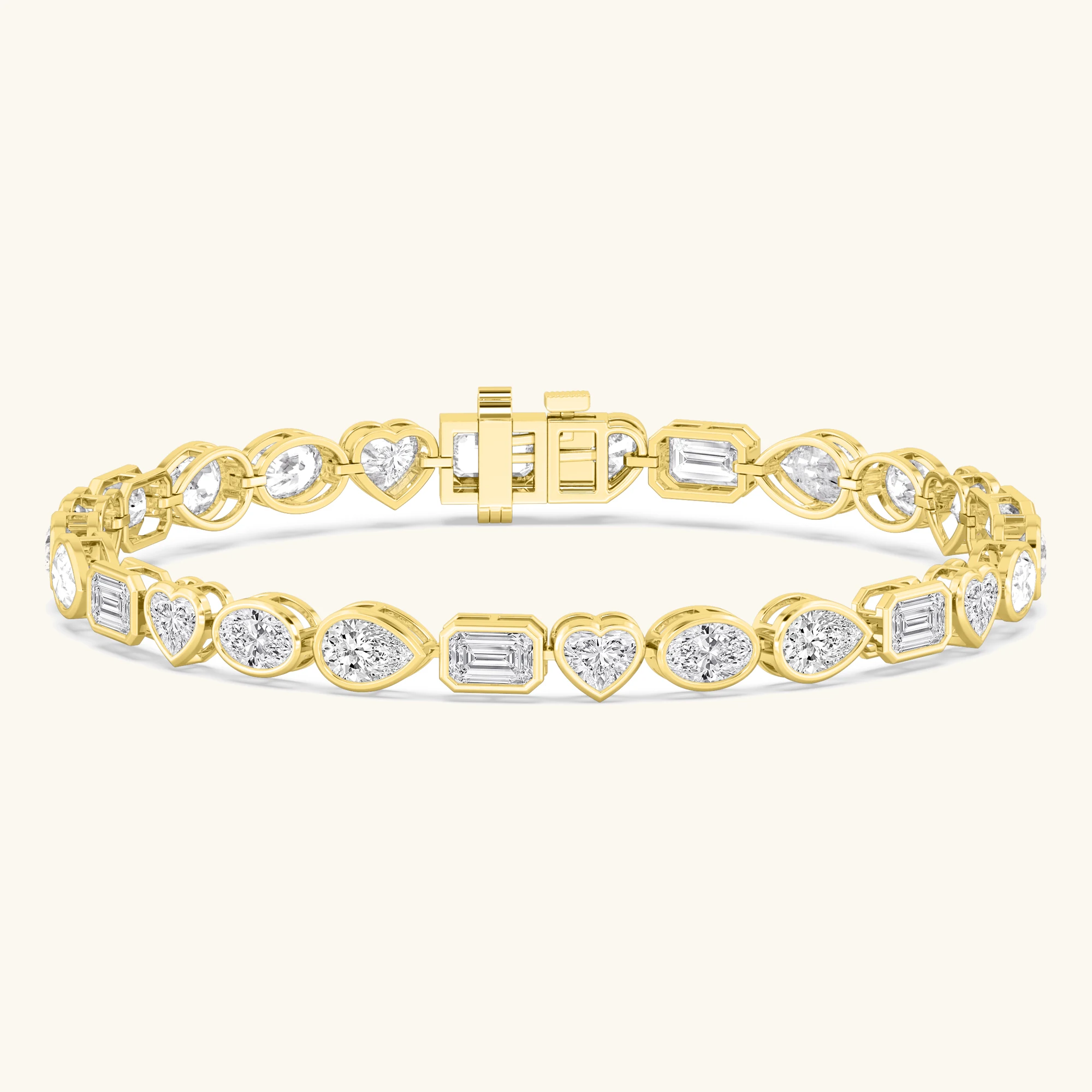 Lullaby Mixed Shapes, Mixed-Shape East-West Bezel Bracelet in Yellow Gold, mixed