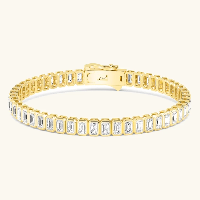 Ovation Emerald, Emerald-Cut North-South Bezel Bracelet in Yellow Gold, emerald
