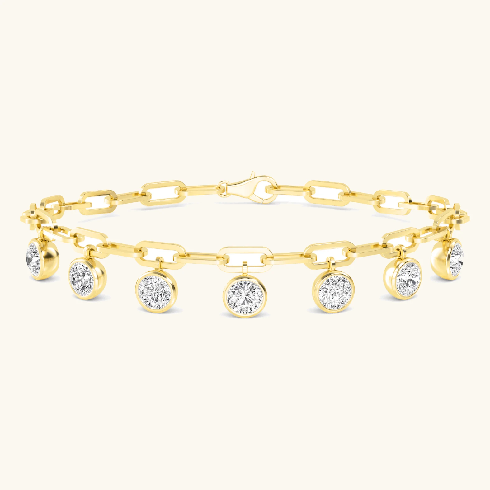 Letter Round, Round Drop Paperclip Bracelet in Yellow Gold, round
