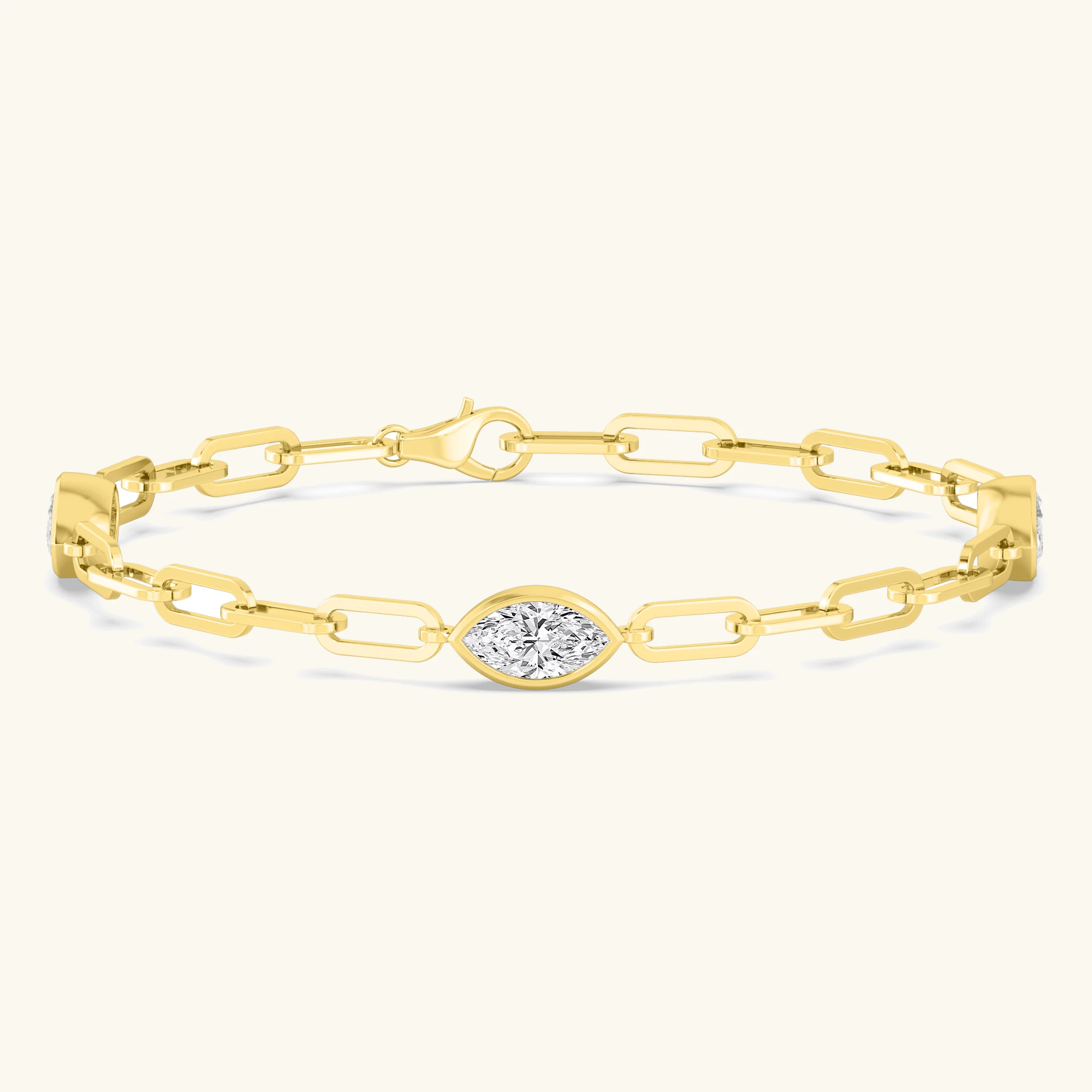 Letter Marquise, Marquise Paperclip Bracelet in Yellow Gold, marquise