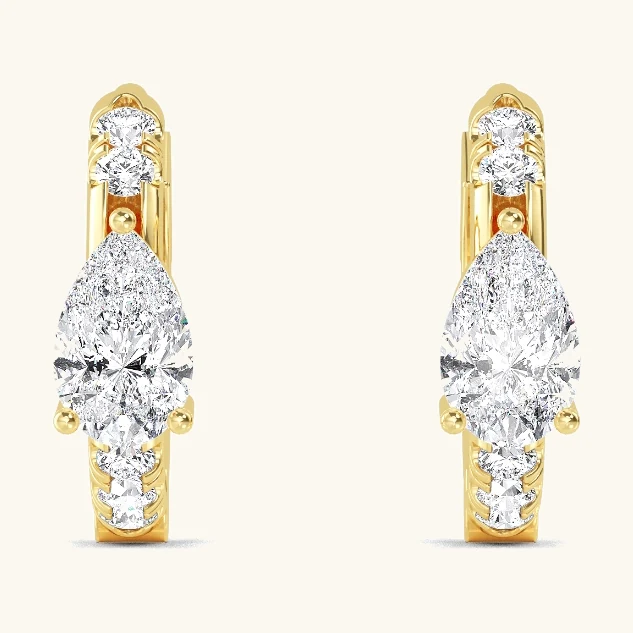 Orbit Pear, Pear-Centre Diamond Hoops in Yellow Gold, pear