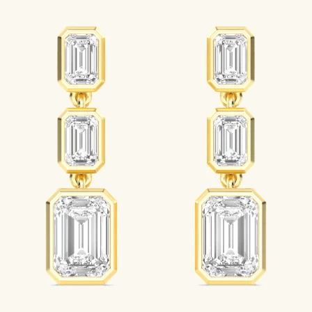 Rain Emerald, Emerald-Cut Bezel Drops in Yellow Gold, emerald