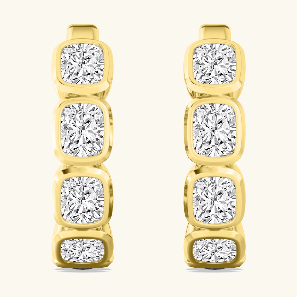 Carousel Cushion, Cushion Bezel Hoops in Yellow Gold, cushion