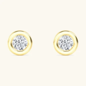 Moon Round, Round Bezel Studs in Yellow Gold, round