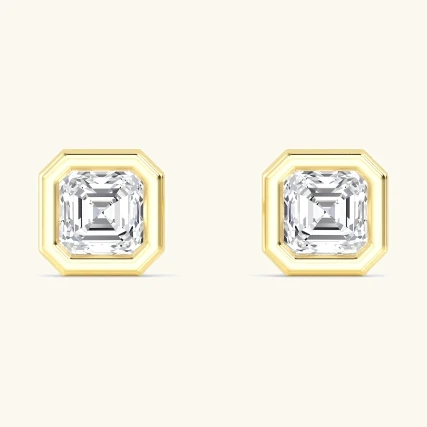 Moon Asscher, Asscher Bezel Studs in Yellow Gold, asscher