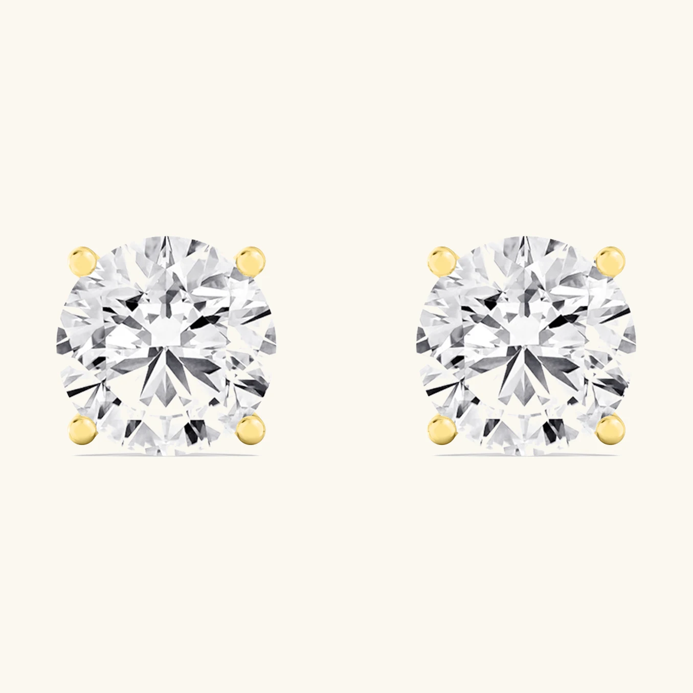 Dew, Four-Prong Lab-Grown Diamond Studs in Yellow Gold, round