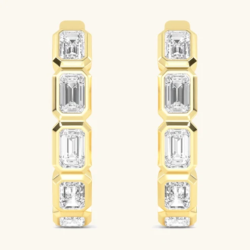 Carousel Emerald, Emerald-Cut Bezel Hoops in Yellow Gold, emerald