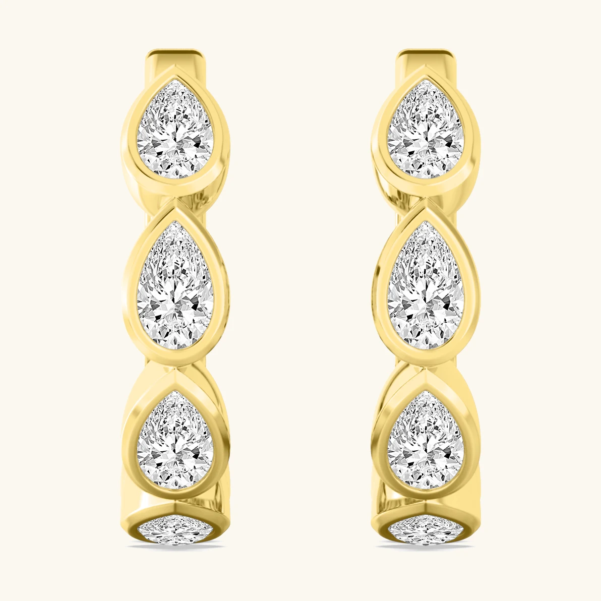 Carousel Pear, Pear Bezel Hoops in Yellow Gold, pear