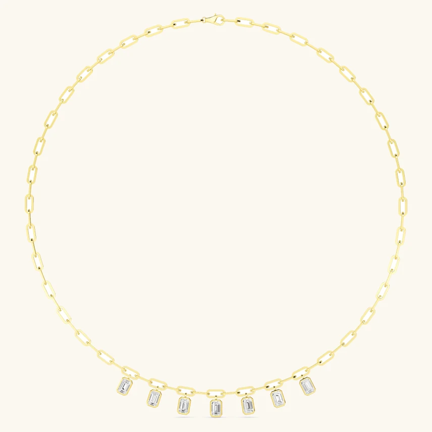 Postscript, Emerald-Cut Charm Necklace in Yellow Gold, emerald
