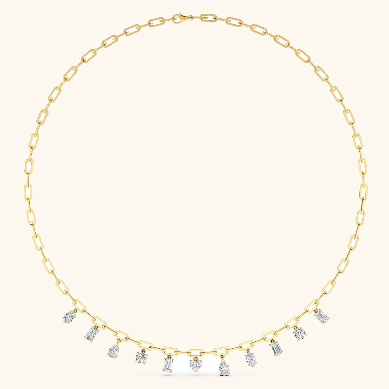 Trace, Paperclip Drop Necklace in Yellow Gold, round