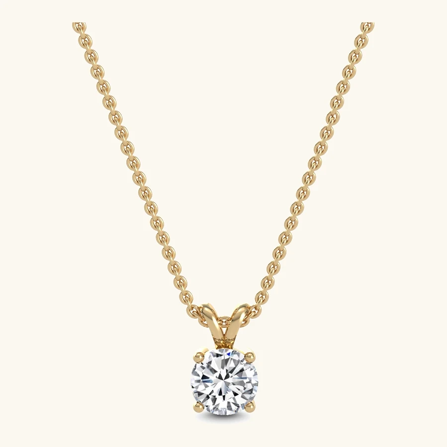 Star Round, Round Solitaire Pendant with Loop Bail in Yellow Gold, round