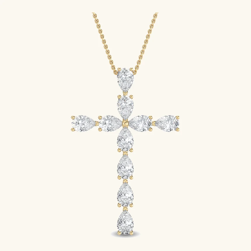 Psalm, Pear Cross Pendant in Yellow Gold, pear