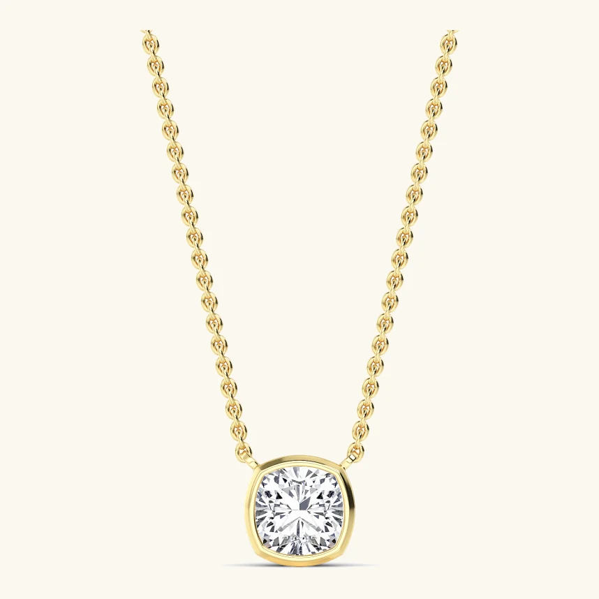 Halo Cushion, Cushion Bezel Pendant in Yellow Gold, cushion