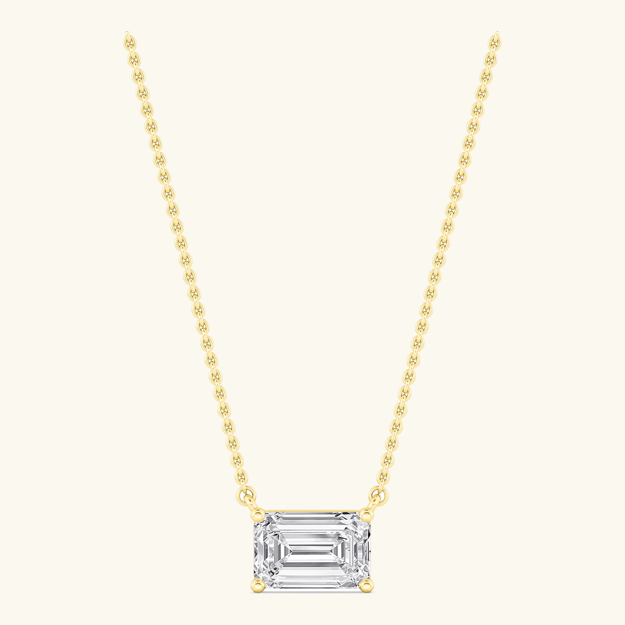 Star Emerald, East-West Emerald-Cut Solitaire Pendant in Yellow Gold, emerald