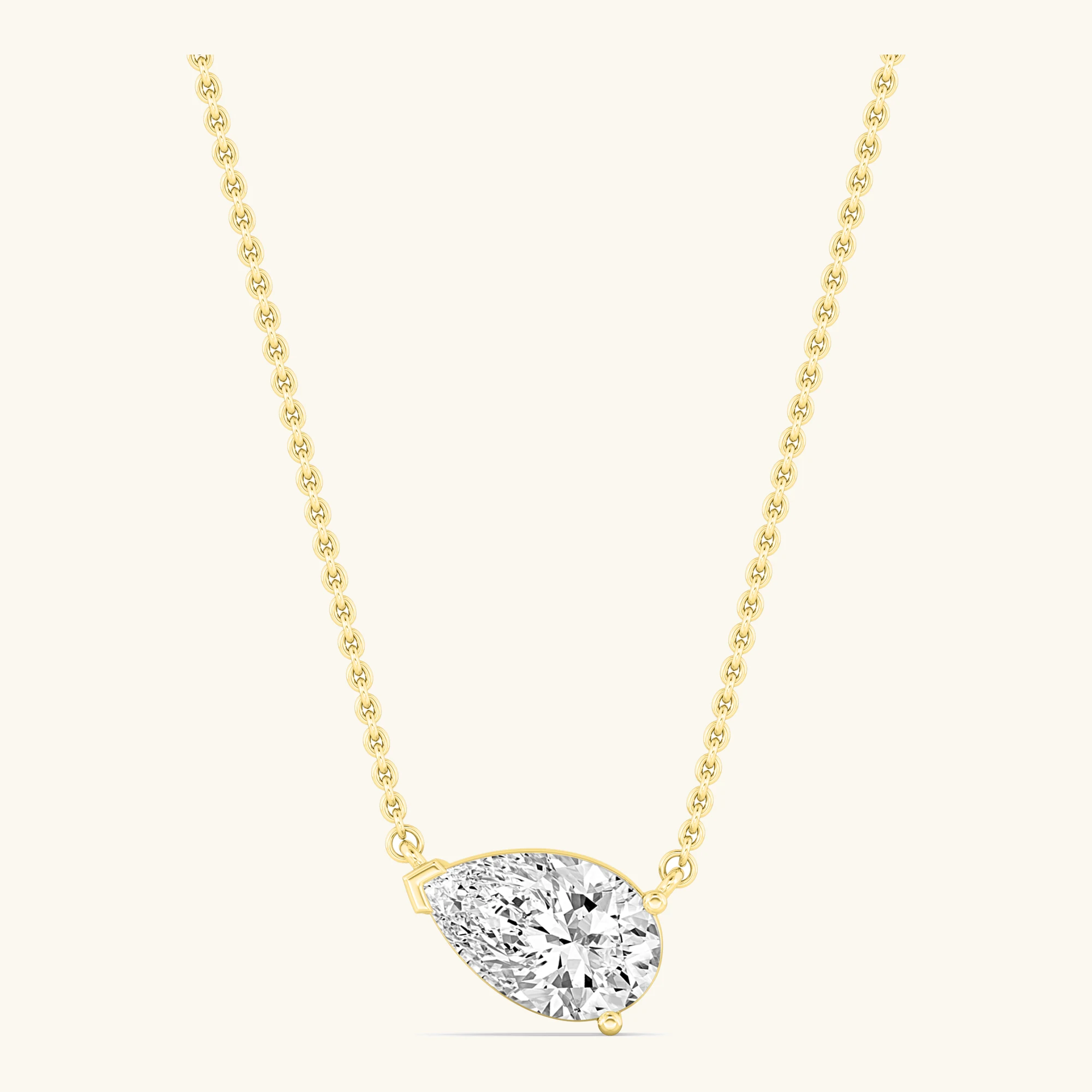 Star Pear, East-West Pear Solitaire Pendant in Yellow Gold, pear