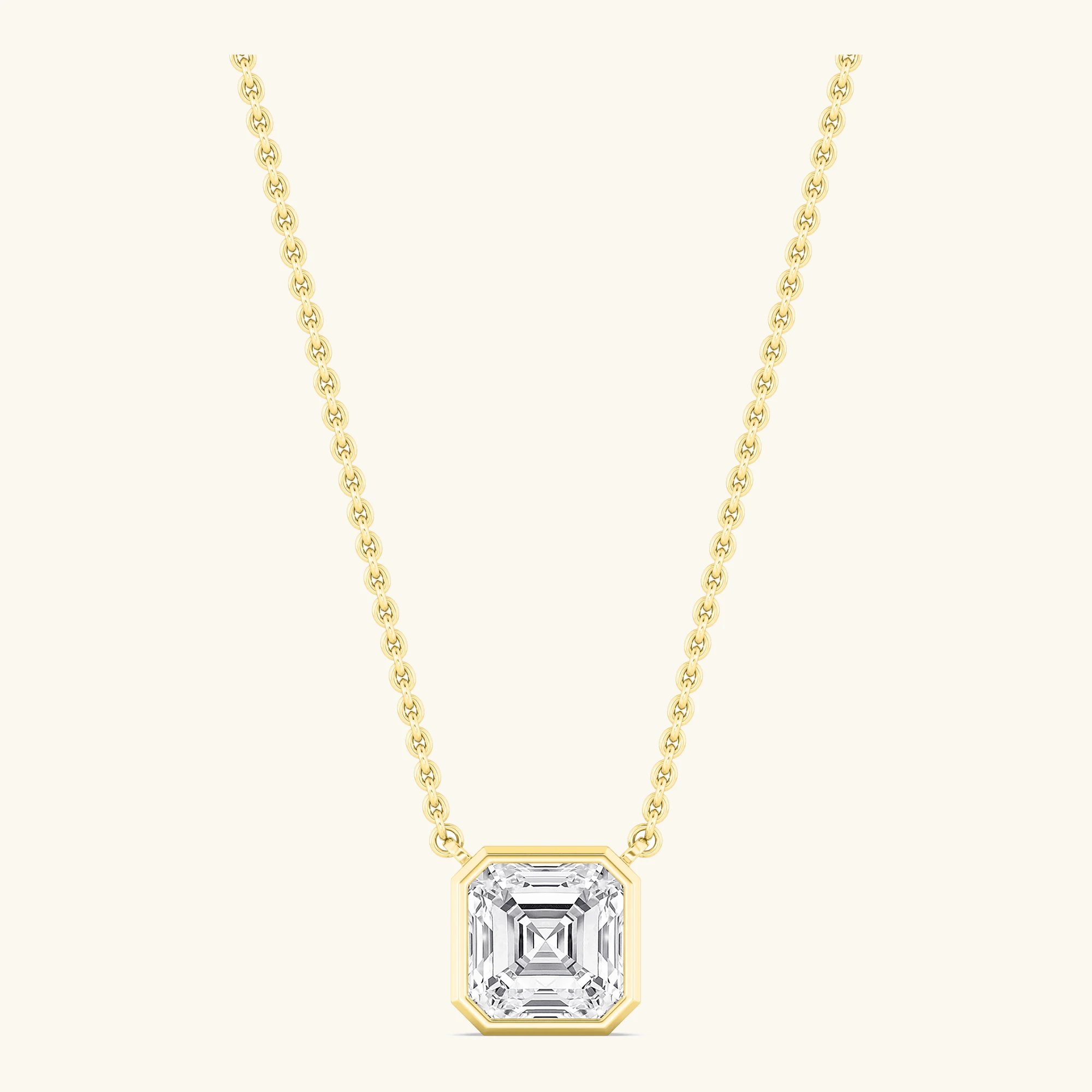 Halo Asscher, Asscher Bezel Pendant in Yellow Gold, asscher
