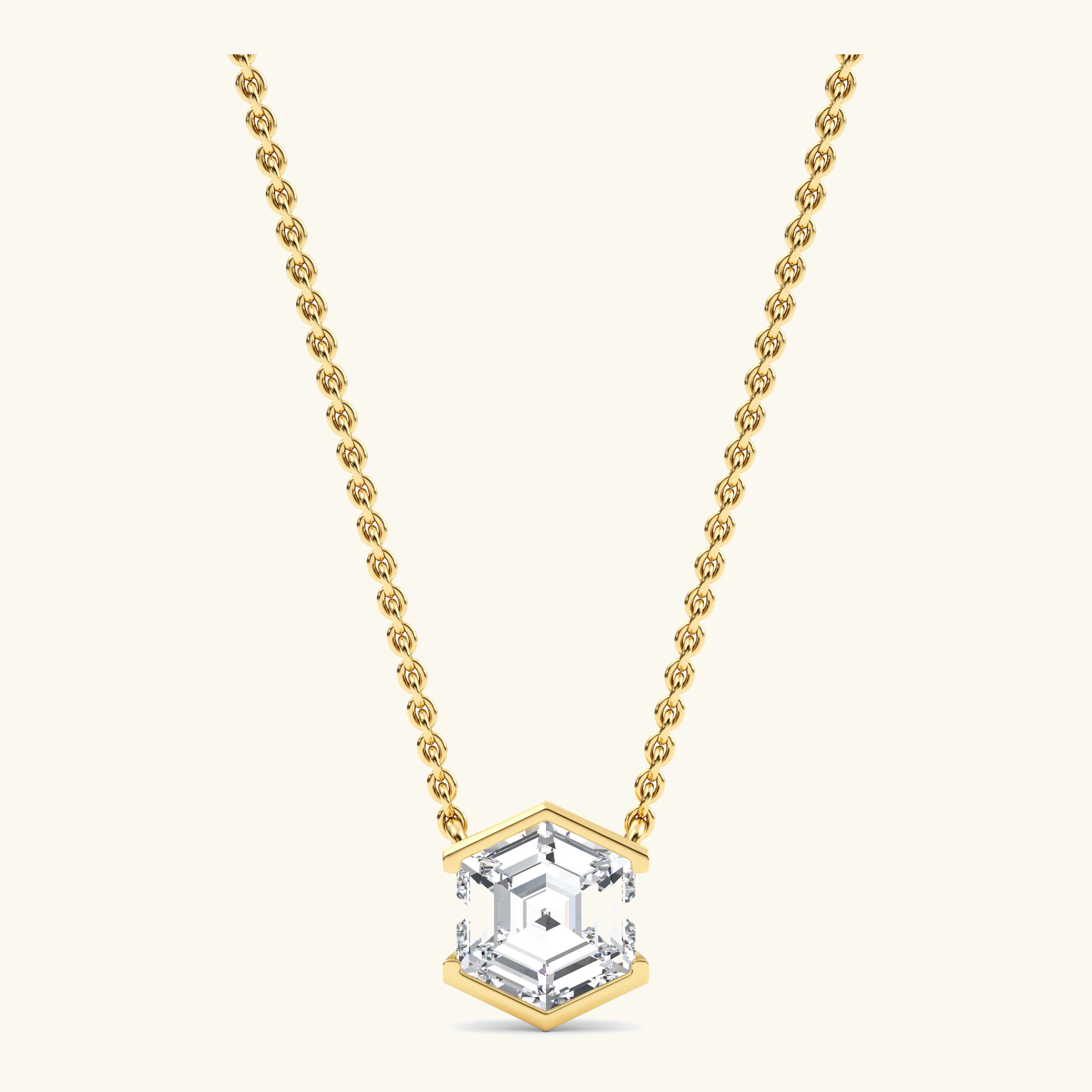 Halfmoon Hexagon, Hexagon Half-Bezel Pendant in Yellow Gold, hexagon