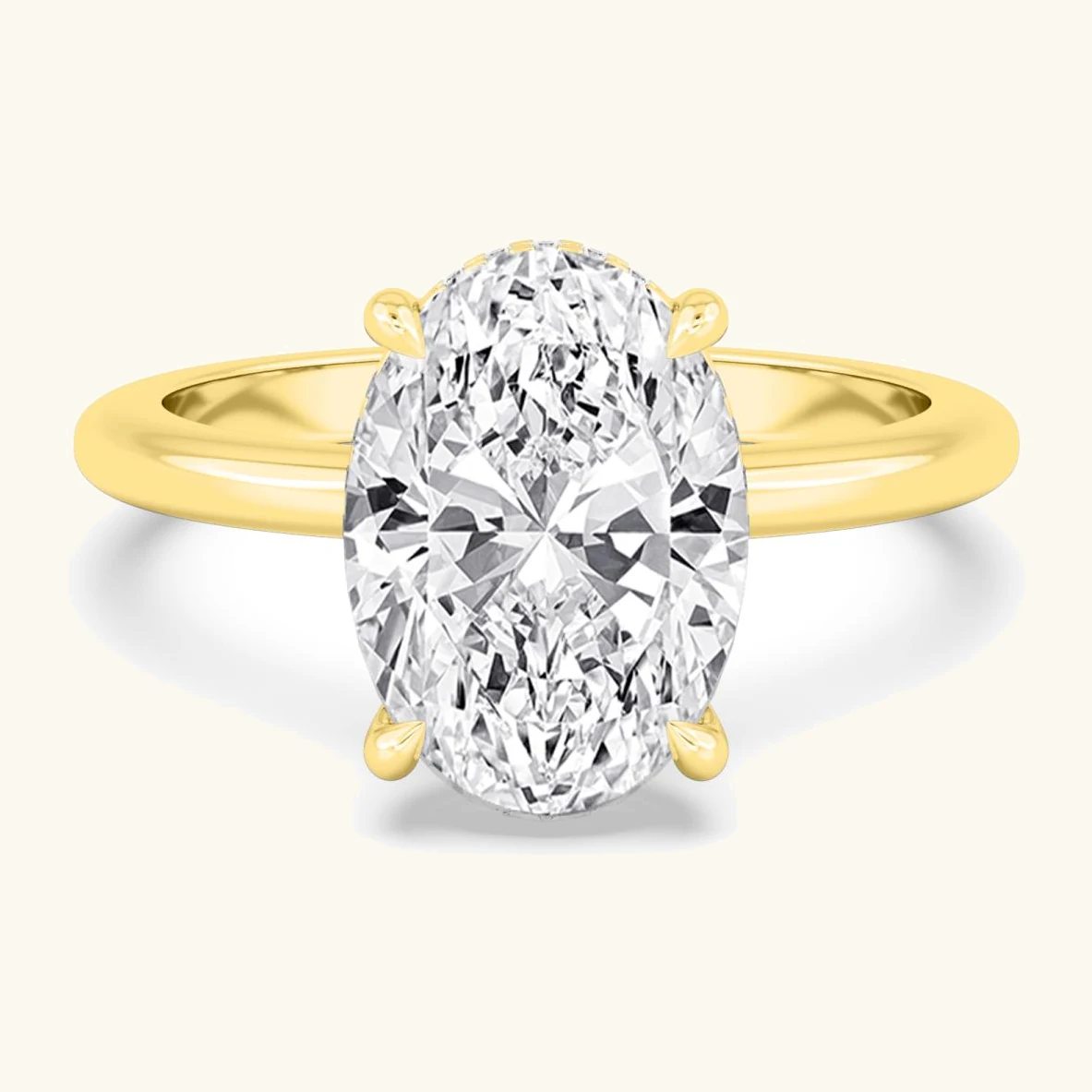 Secret Oval, Oval Hidden-Halo Solitaire in Yellow Gold, oval