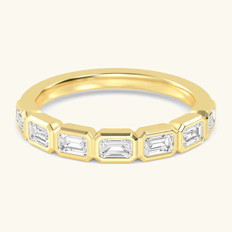 Pebble Emerald, Emerald-Cut Bezel Band in Yellow Gold, emerald