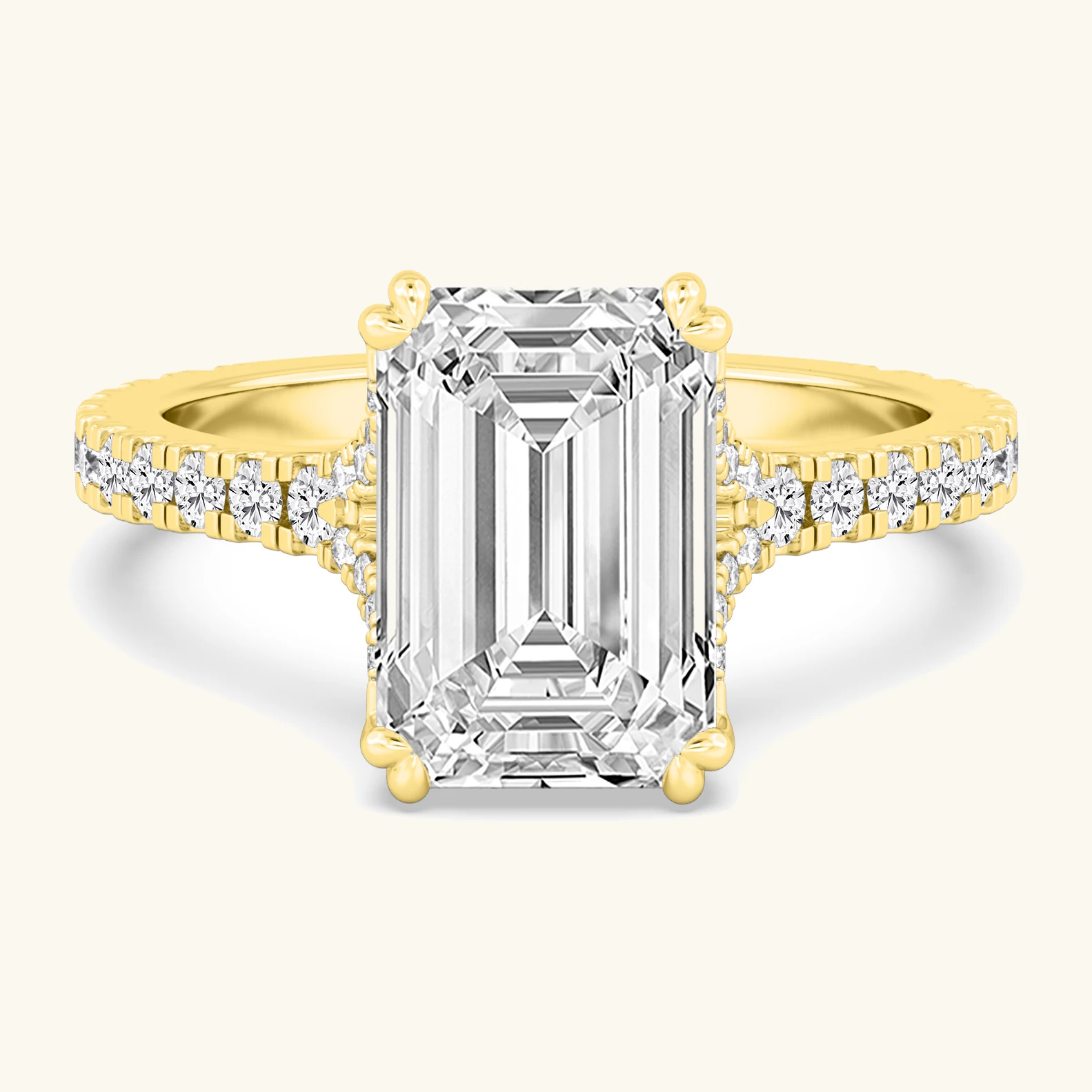 Fate Emerald, Emerald-Cut Cross-Band Solitaire in Yellow Gold, emerald