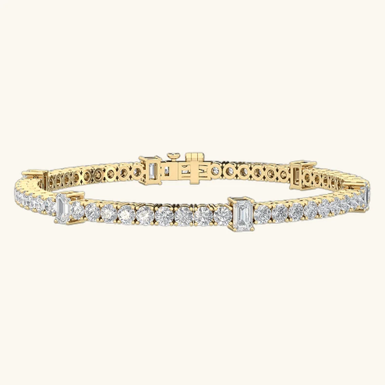 Aurelia, Round and Emerald Cut Tennis Bracelet in Yellow Gold, round