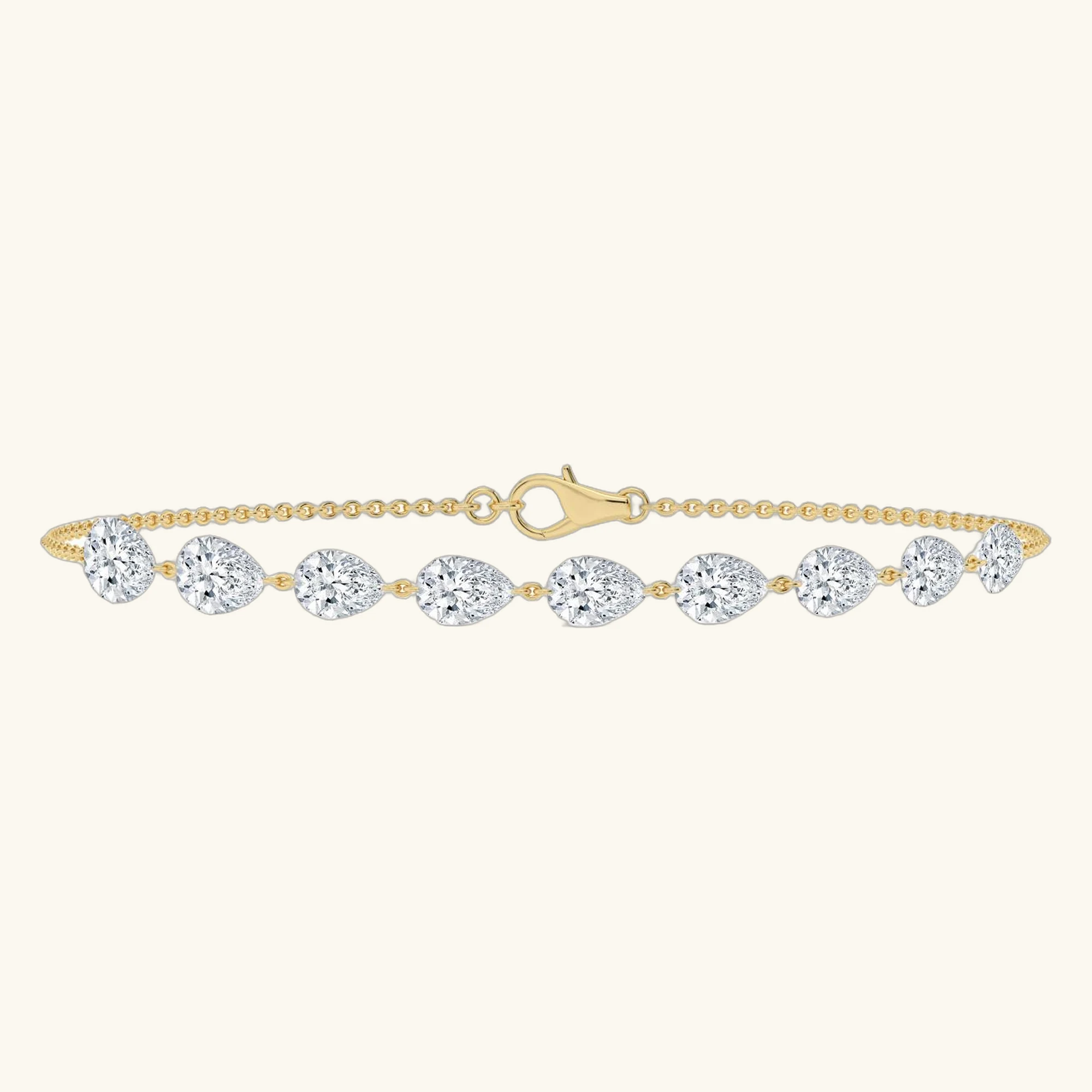 Josephine, Chain Bracelet with Pear Stations in Yellow Gold, pear