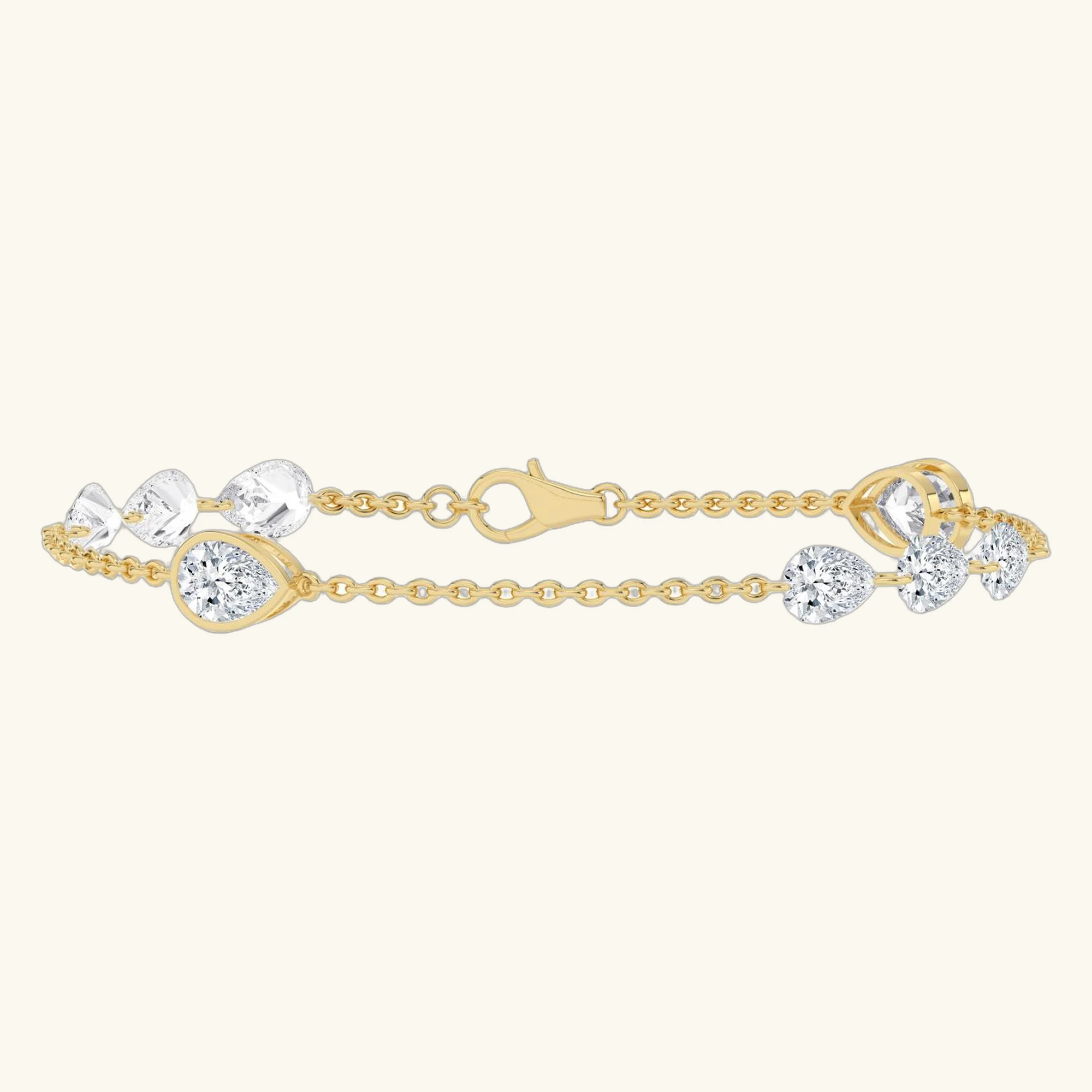 Clementine, Chain Bracelet with Bezel and Open Pear Stations in Yellow Gold, pear