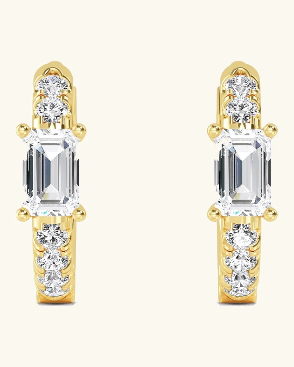 Lea, Emerald-Cut Centre Lab-Grown Diamond Hoops