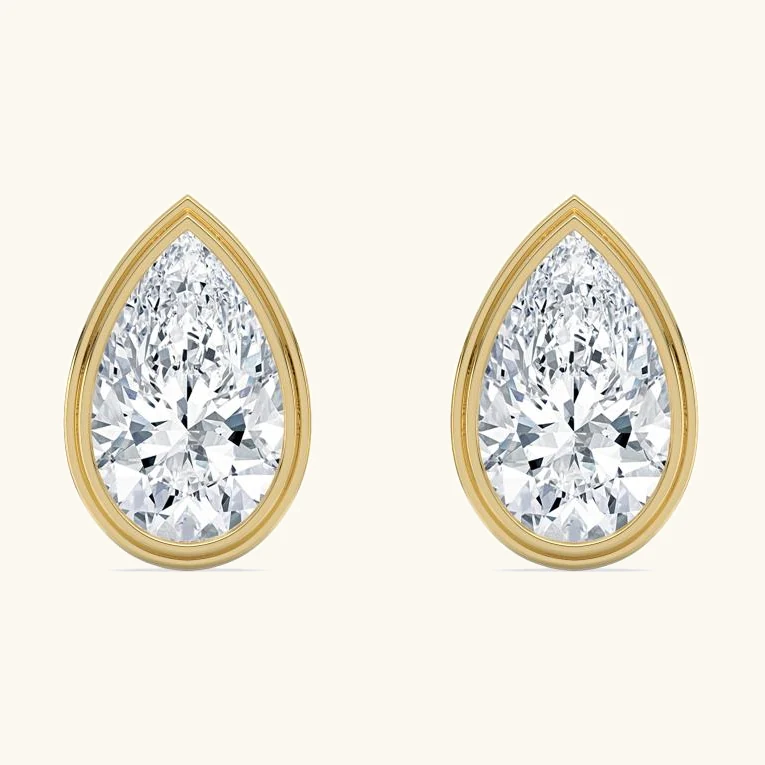 Rill, Pear Bezel Studs in Yellow Gold, pear
