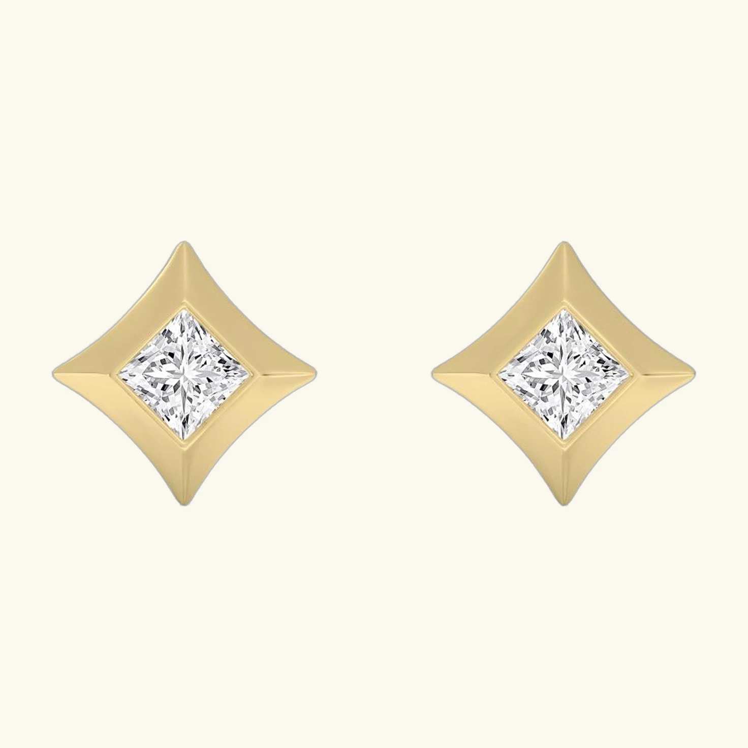 Vivienne, Princess Studs in a Star Setting in Yellow Gold, princess