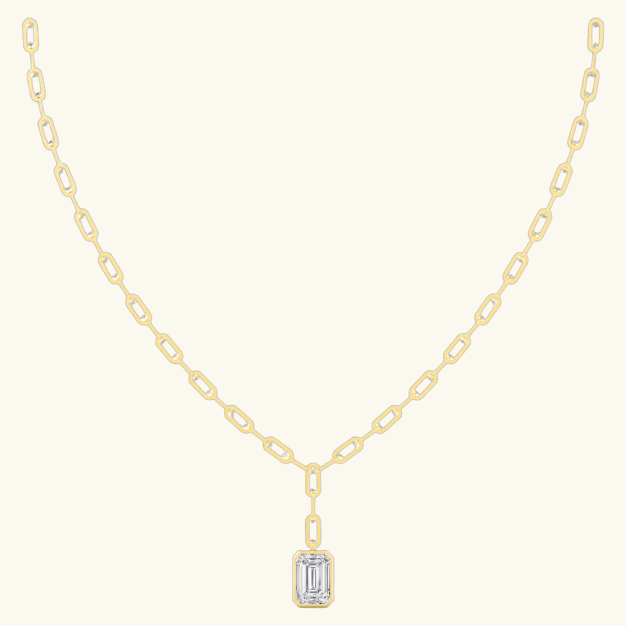 Florence, Paperclip Chain with Emerald Cut Drop in Yellow Gold, emerald