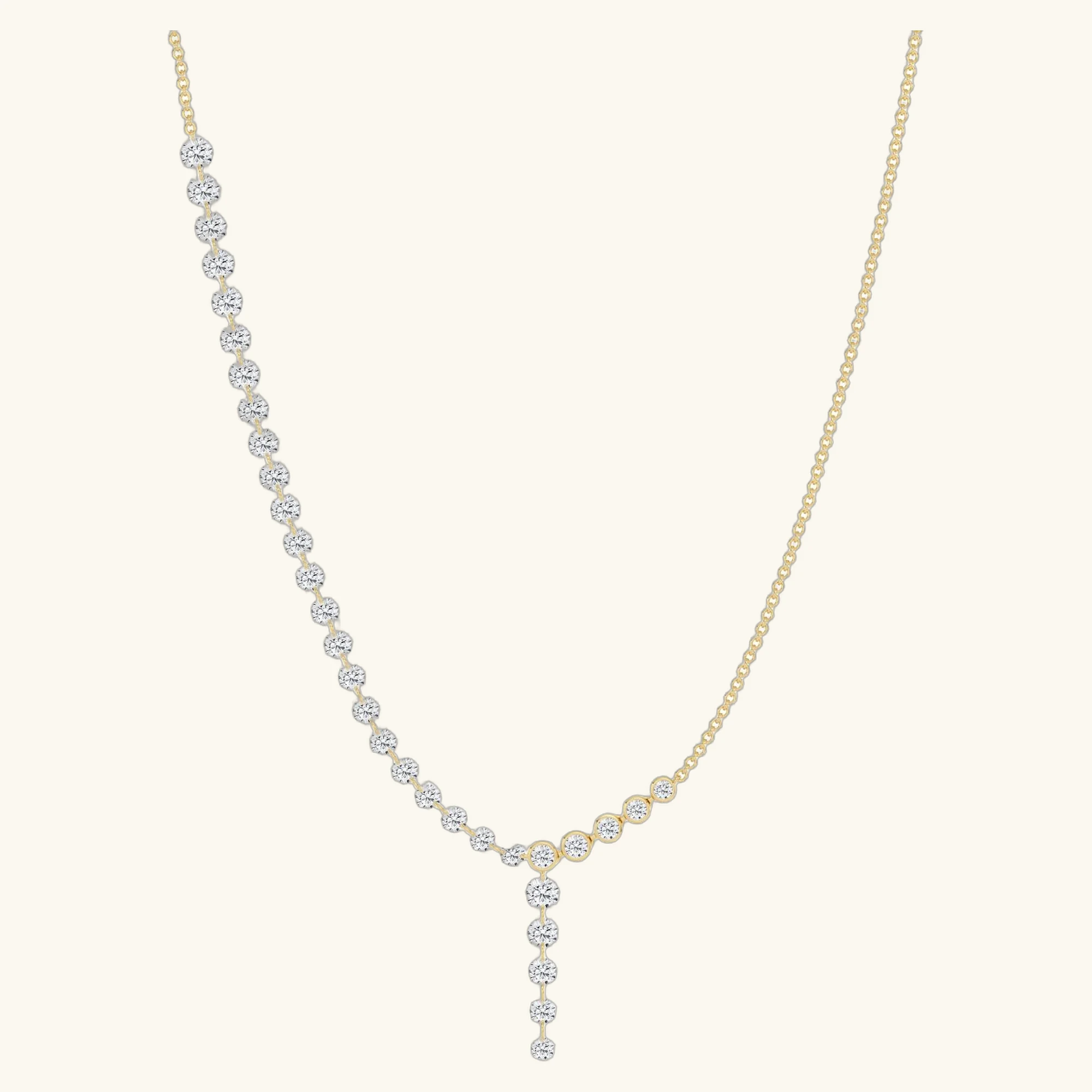 Imogen, Half Tennis Necklace with Round Drop in Yellow Gold, round