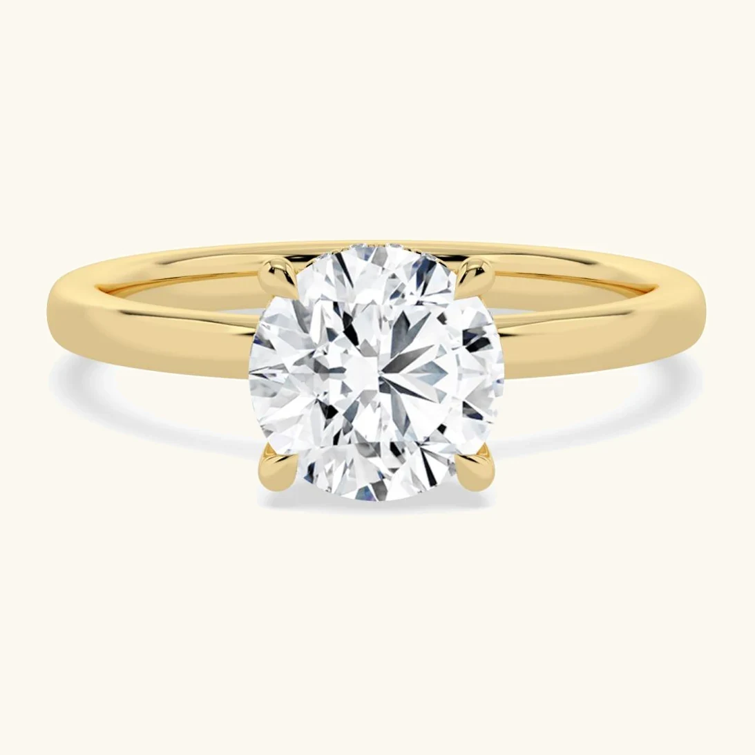 Catherina, Four Prong Round Solitaire, Hidden Halo in Yellow Gold, round
