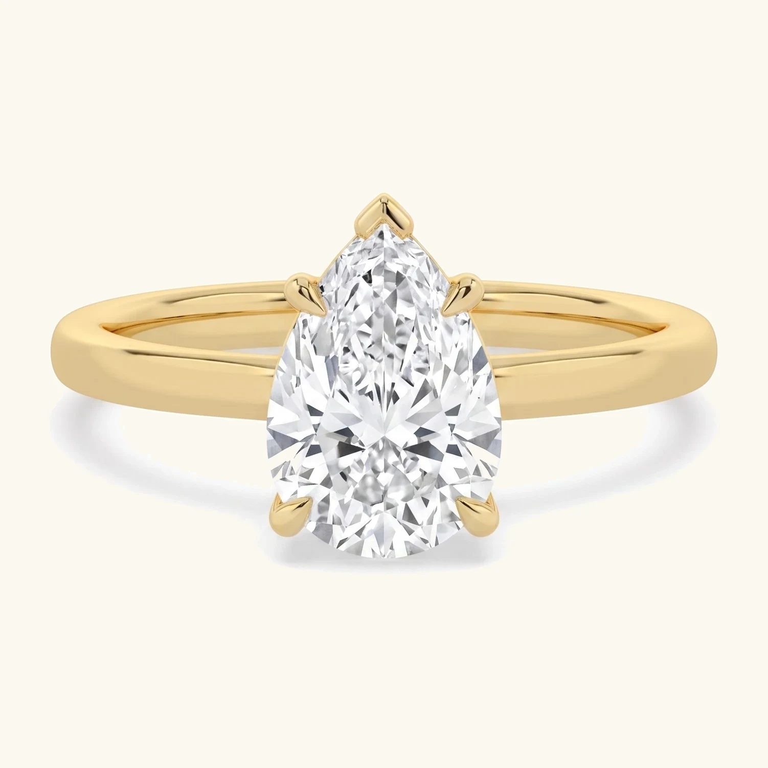 Dell, Five Prong Pear Solitaire, Hidden Halo, Slim Band in Yellow Gold, pear