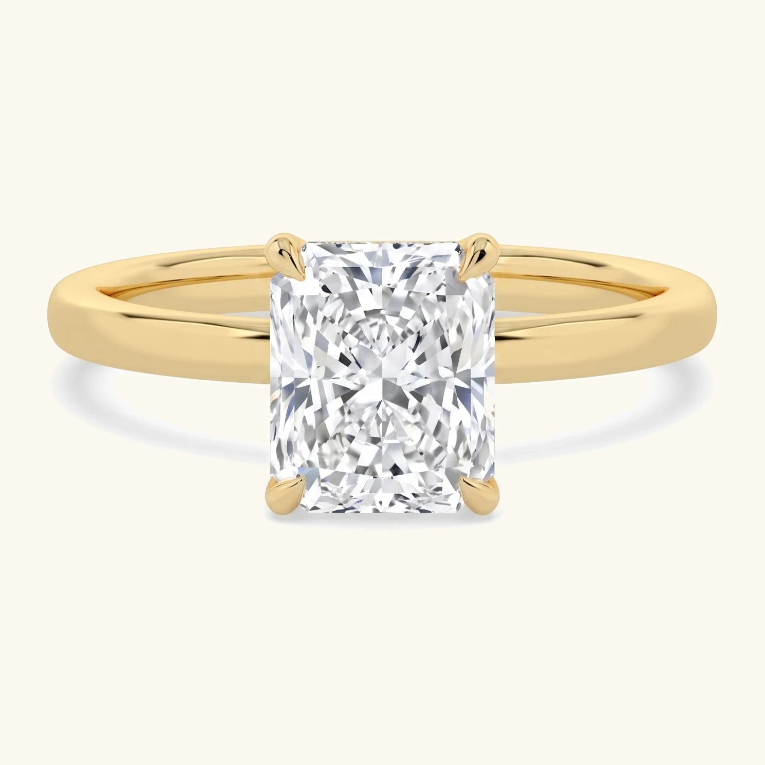 Dune, Four Prong Radiant Solitaire, Hidden Halo in Yellow Gold, radiant