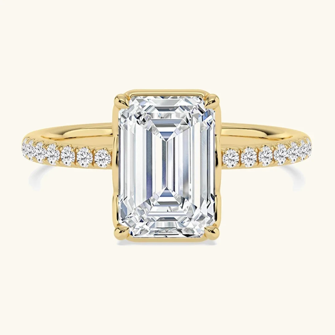 Sloe, Four Prong Emerald Solitaire, Pavé Band in Yellow Gold, emerald