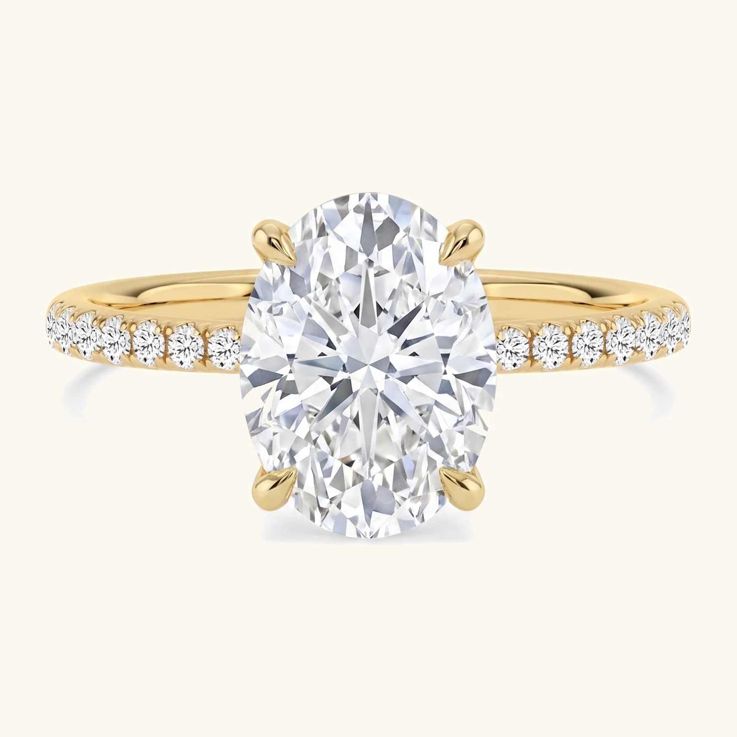 Fallow, Four Prong Oval Solitaire, Pavé Band in Yellow Gold, oval