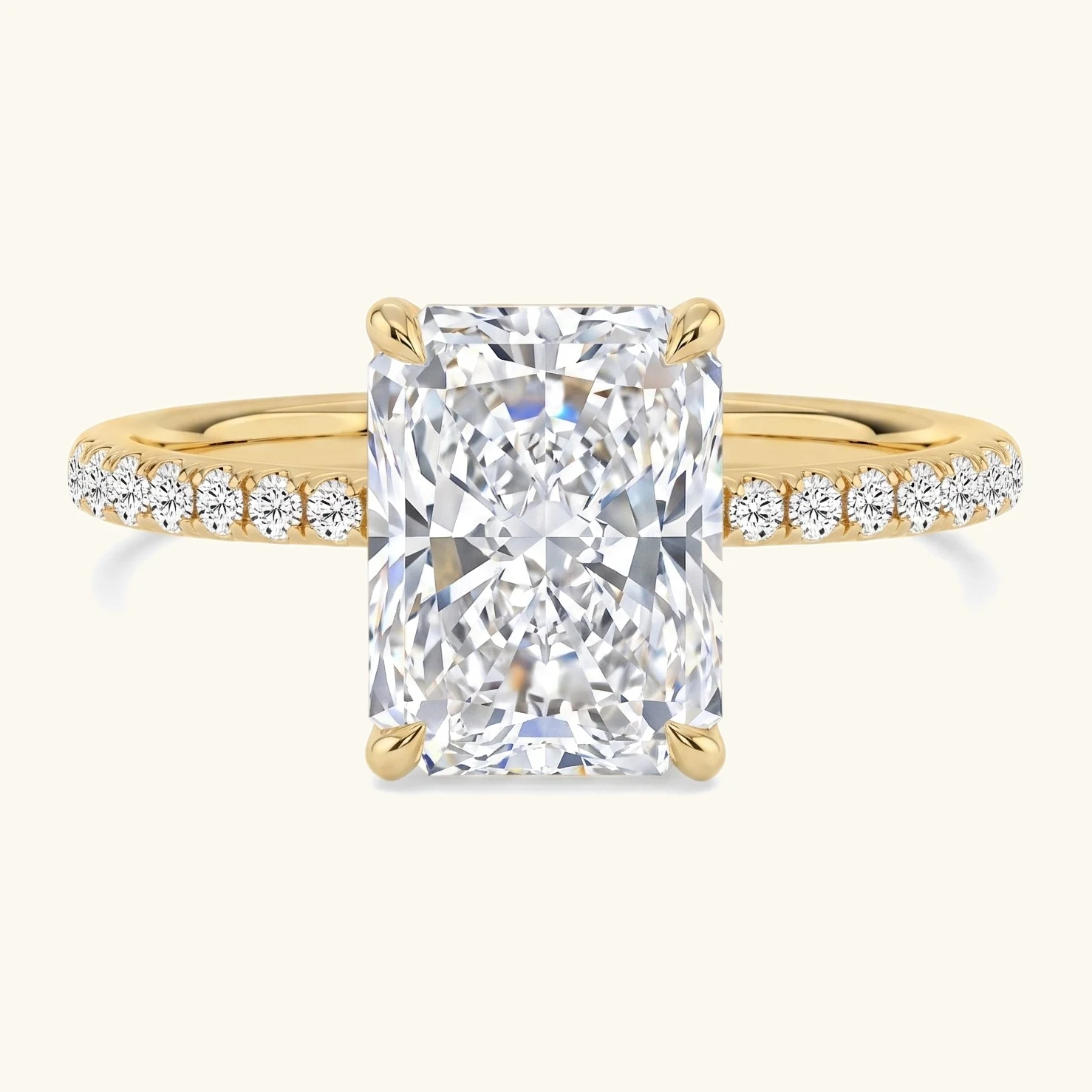 Gleam, Four Prong Radiant Solitaire, Pavé Band in Yellow Gold, radiant