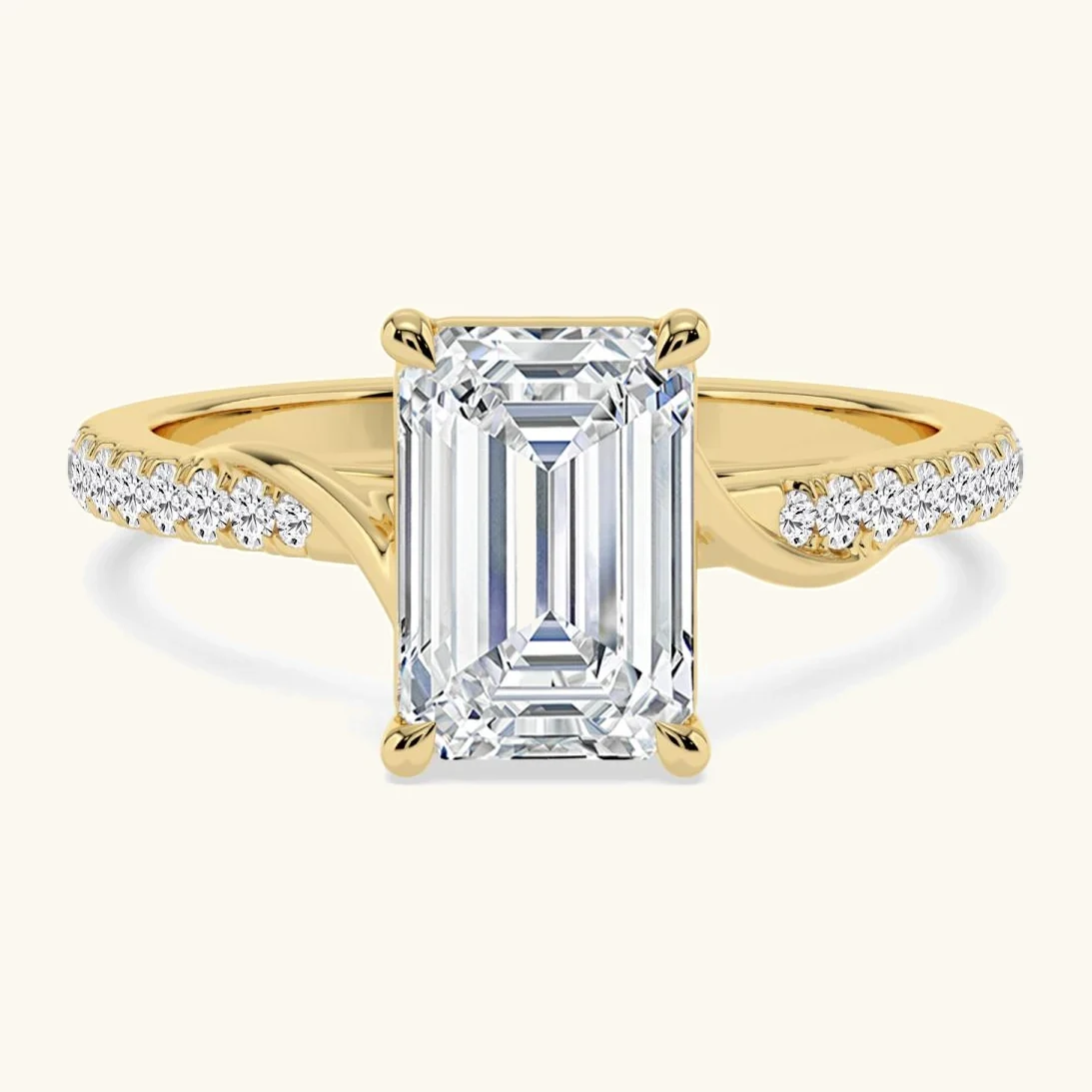 Brook, Four Prong Emerald Solitaire, Pavé Band in Yellow Gold, emerald