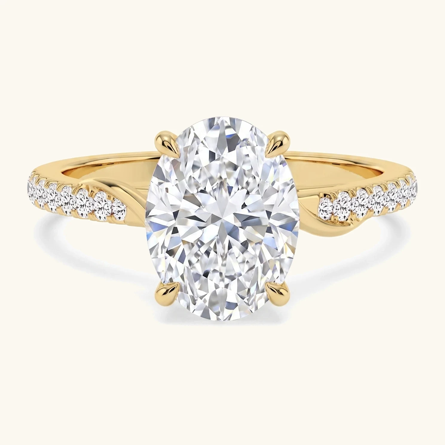 Glade, Four Prong Oval Solitaire, Pavé Band in Yellow Gold, oval