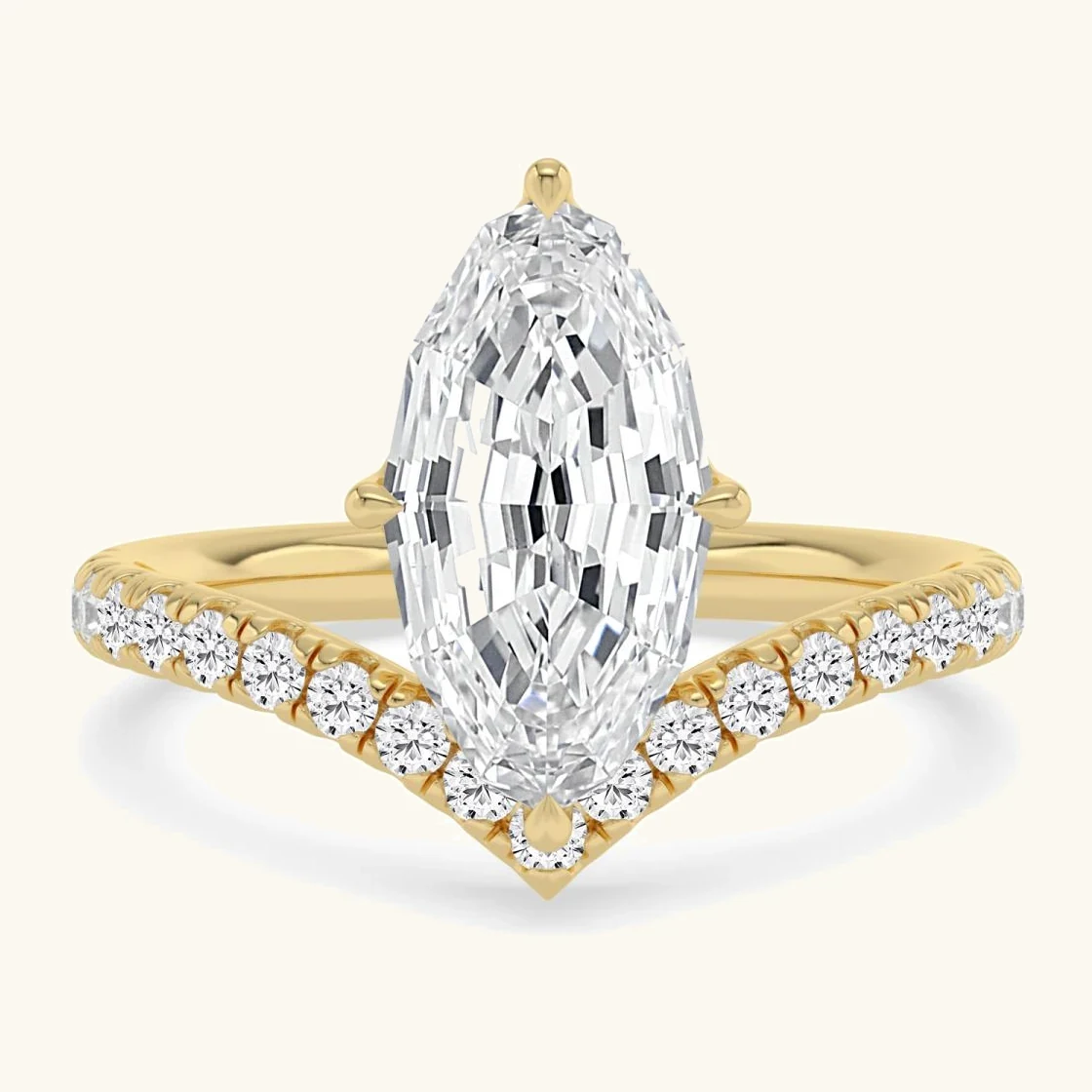 Cedar, Four Prong Step-cut oval Solitaire, Pavé Band in Yellow Gold, oval