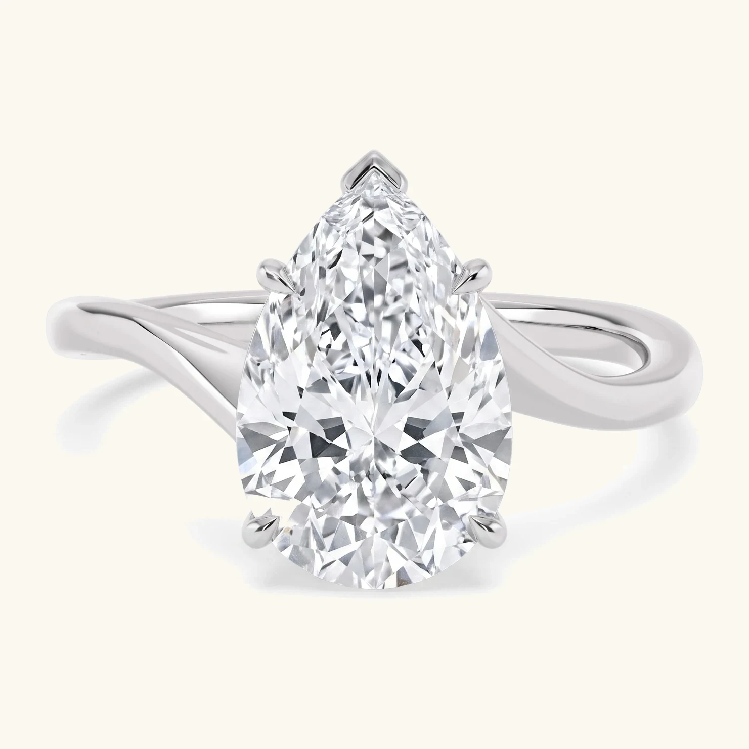 Flint Pear, Five Prong Pear Solitaire, Bypass in White Gold, pear