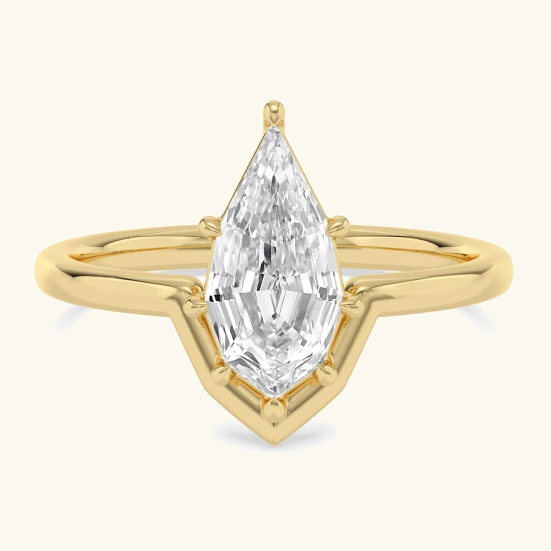 Glen, Three Prong Step-cut pear Solitaire in Yellow Gold, pear