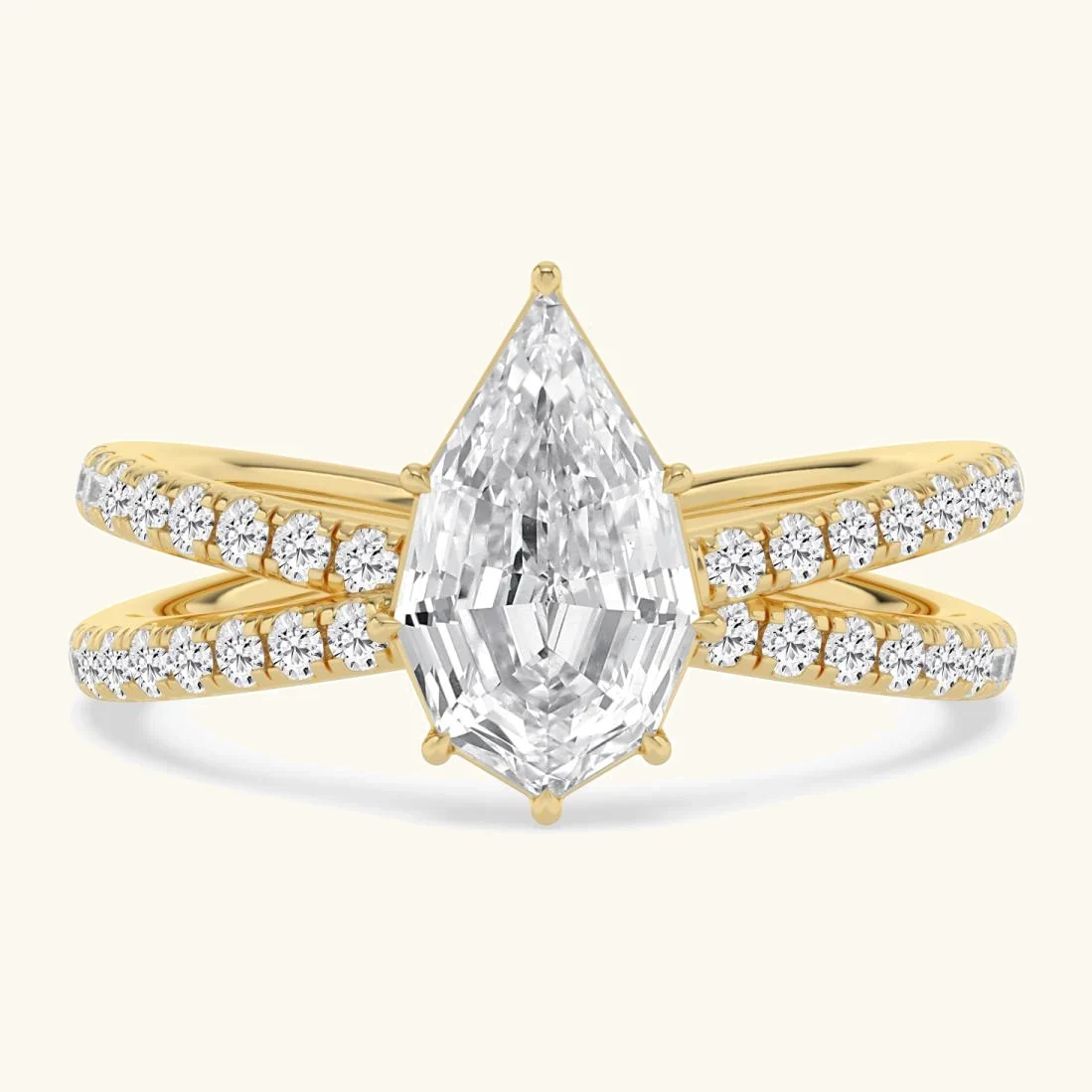 Skerry, Four Prong Step-cut pear Solitaire, Pavé Band, Split Shank in Yellow Gold, pear