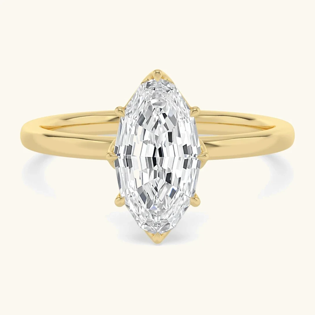 Juniper, Four Prong Step-cut oval Solitaire in Yellow Gold, oval