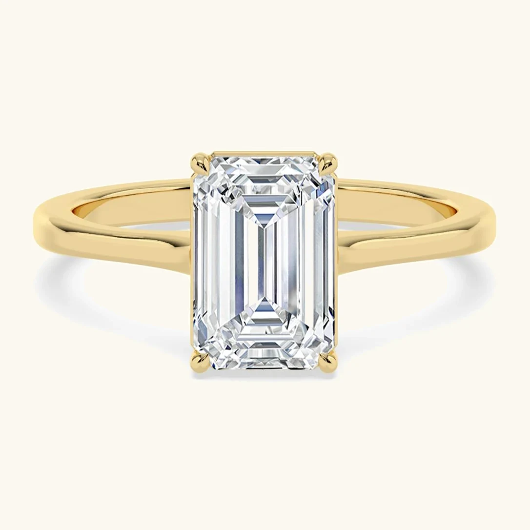 Knoll, Four Prong Emerald Solitaire in Yellow Gold, emerald