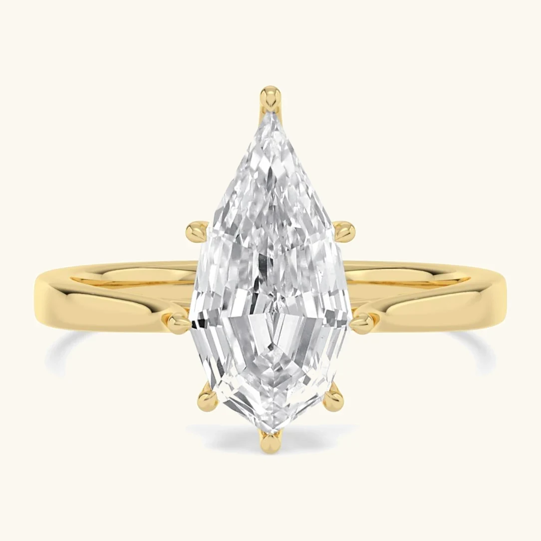 Nook, Three Prong Step-cut Pear Solitaire in Yellow Gold, pear