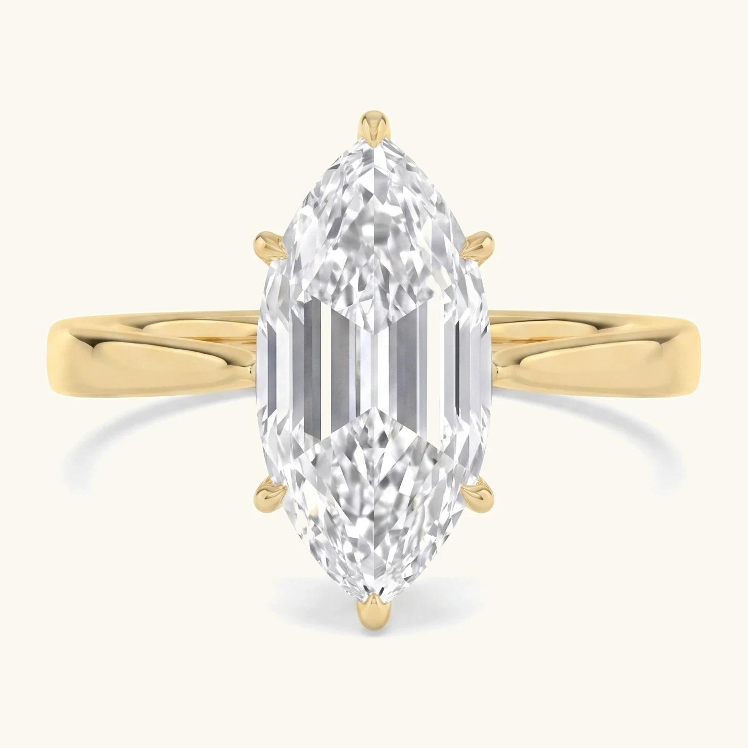Nook Marquise, Three Prong Step-cut Marquise Solitaire in Yellow Gold, marquise