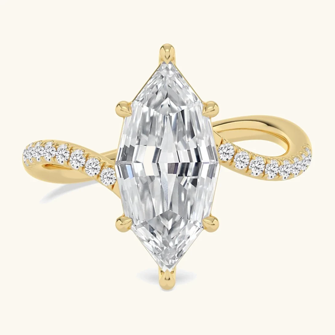 Thistle, Four Prong Step-cut marquise Solitaire, Pavé Band in Yellow Gold, marquise